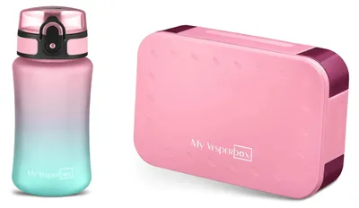Produktbild von My Vesperbox Mini Lite Brotdosen-Set – Box Rosa/Lila, Minny Trinkflasche Rosa/Türkis (350 ml)
