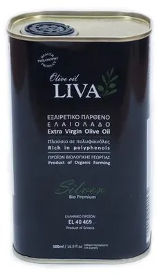 Produktbild von Bio-Olivenöl SILBER 500 ml Reich an Phenolen D3>250 mg / Kg Gesundheitsphilosophie Extra natives kalt extrahiert aus Kalamata Griechenland DE-ÖKO-007