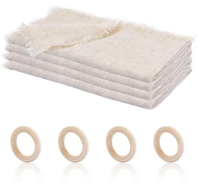 Productafbeelding van Elzusha - Set van 4 Stoffen Servetten 45x45cm met Ronde Rand - Katoen - Bruin