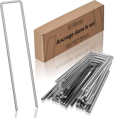 Obrázok produktu pre Zemné kotvy 50 kusov, nerezová oceľ, pozinkované, 150 mm x 30 mm x Ø 3 mm, pre záhradu