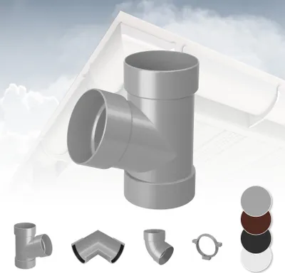 Produktbild von RAINWAY S Regenrinnen System (Rohrabzweig 67° grau) - PVC-U Kunststoff in 4 Farben, für Dachflächen < 100m² empfohlen, Abzweig Rohrbogen Zubehör