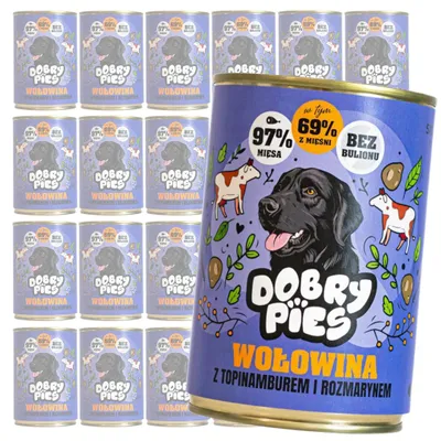 Zdjęcie produktu dla Dobry Pies  wołowina, topinambur, rozmaryn mokra karma dla psa w puszce 24x400g