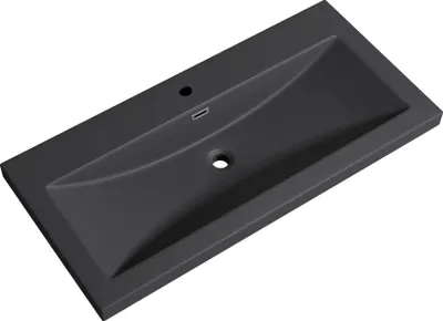 Immagine prodotto di doporro Lavabo ad Incasso Soprapiano Lavabo Bagno da Appoggio Rettangolare 100x48x13 cm Antracite Opaco, Lavandino in Marmoresina con Foro Rubinetto e Troppopieno Colossum01