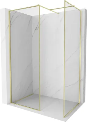 Produktbild von Mexen Kioto-F Duschwand Walk-in mit Rahmen 135 x 120 cm, transparent 8 mm, gebürstetes Gold - 800-135-202-04-55-120