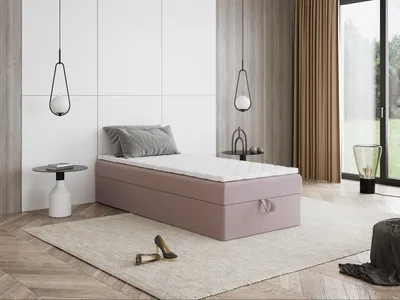 Produktbild von Boxspringbett mit Bettkasten Mira Mini 60x200 cm Taschenfedern, Topper T25, Kinderbett, Jugendbett, Einzelbetten, Bett, Stauraum Polsterbett, Matratze