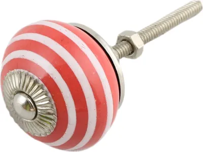 Produktbild von Möbelknauf aus Keramik Shabby Chic - Streifen - rot-weiß - silber