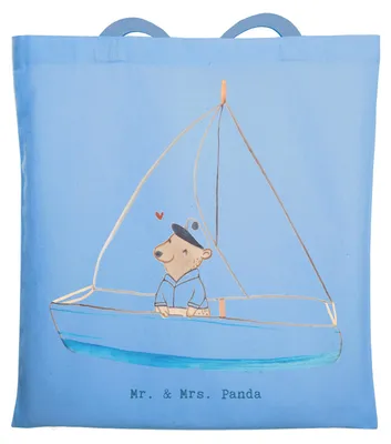 Produktbild von Mr. & Mrs. Panda Tote Bag Bär Segeln - Sky Blue - Geschenk, Laptoptasche, Schultasche, Jutebeutel, Einkaufstasche, Segelboot, Shopping Tasche, Segelschule, Segeltörn