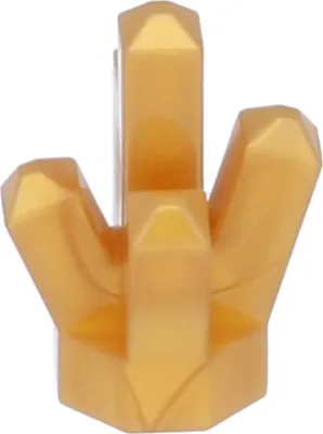A single gold-colored crystal-like object with multiple facets and pointed ends, isolated on a white background.