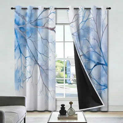 Productafbeelding van Verduisteringsgordijnen - Botanische Takken - Blauw - 110 x 260 cm