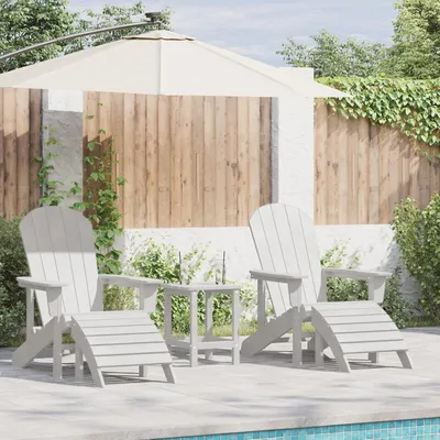 Immagine prodotto di 2 poltrone Adirondack bianche in HDPE con poggiapiedi, poltrona reclinabile Adirondack e set di sedie da giardino, ideali per balcone, terrazza e giardino