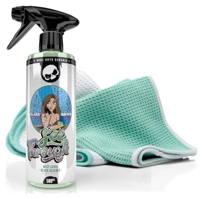 Produktbild von Auto Scheiben Reiniger Nuke Guys See Through Glasreiniger 500ml Sprühflasche + Waffeltuch mint/ weiß 450GSM + Waffeltuch weiß/ mint 450GSM