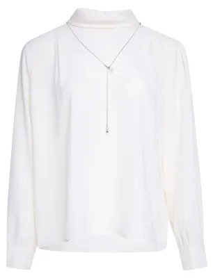 Produktbild von Klassische Damen Bluse weiss Gr. S mit Stehkragen, Langarm, zarten Verzierungen, reguläre Passform
