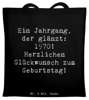 Produktbild von Mr. & Mrs. Panda Jutebeutel Spruch 1970 Geburtstag - Schwarz - Geschenk, 50., Geburtstagsgeschenk, Happy Birthday, Glückwunsch, Shopping Tasche, Baumwollbeutel, Jahrgang