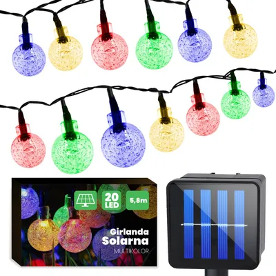 Obrázek produktu pro Solární pohádková světla venkovní 5,8M LED světlo 20 LED koule IP44 vícebarevná solární pohádková světla strana svatební dekorace solární napájení terasa balkon zahrada