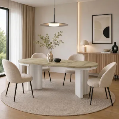 Produktbild von BEAUTYSOFA | Runder Ausziehbarer Esstisch PRESTIGE Ø 100–180 cm, Artisan/Weiß, Moderner Esstisch für Esszimmer, Küche, Skandinavischer & Loft-Stil