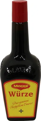 A bottle of Maggi Würze seasoning sauce.