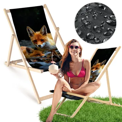 Holz Liegestuhl klappbar „Füchse“ – Gartenstuhl Relaxstuhl Sonnenliege Balkon Terrasse Tiermotiv