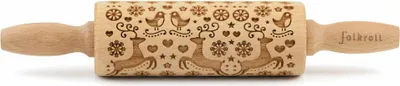 Image de Folkroll rouleau à pâtisserie renne de Noël, junior, 23 cm, rouleau à pâtisserie, rouleau à gaufrer, modèle, motif, rouleau, bois de hêtre, 330487