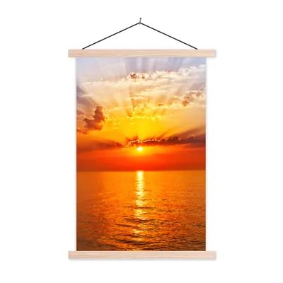 Produktbild von MuchoWow® Textilposter Sonnenuntergang - Meer - Himmel - Orange - Horizont - Wasser 120x180 cm mit holzfarbenen Rahmen - Textil-Plakat