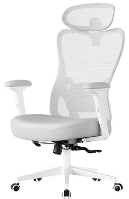 Image de Chaise de bureau ergonomique OBN066GD01, capacité de charge jusqu'à 150 kg, blanc/gris - N