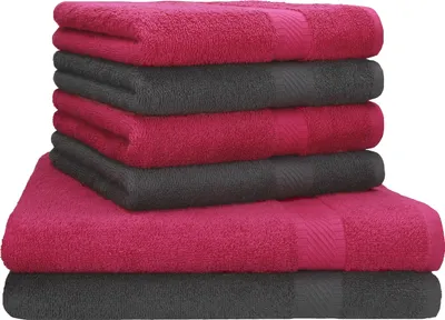Produktbild von Betz 6-tlg. Set PALERMO - 2 Liegetücher 4 Handtücher 100% Baumwolle  Farbe:  anthrazit / cranberry