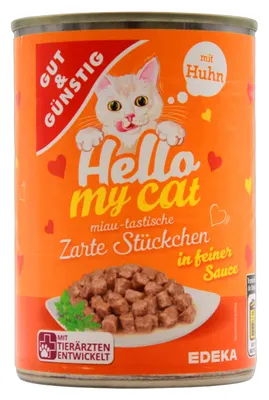 Produktbild von Hello my cat Katzenfutter Zarte Stückchen in feiner Sauce mit Huhn, 20er Pack (20 x 415g Dose)