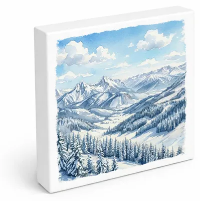Produktbild von Bergidylle Berglandschaft im Winter Holzbild in 15x15 cm zum Stellen oder