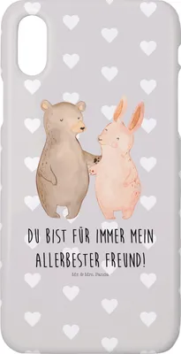 Produktbild von Mr. & Mrs. Panda Iphone 10 Handyhülle Bär und Hase Umarmen - Grau Pastell - Geschenk, Beste Freundin, für Immer, Handy, X, Freund, Cover, Best Friends, Hülle