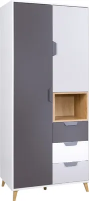 Produktbild von Furniture24 Kleiderschrank Joker 02 Schrank Drehtürenschrank Jugendzimmerschrank Schrank mit 3 Schubladen
