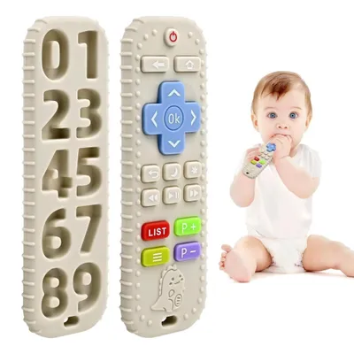 Produktbild von Minicee Baby Beißspielzeug Silikon Fernbedienung Zahnungsspielzeug BPA-frei 3–12 Monate Beige