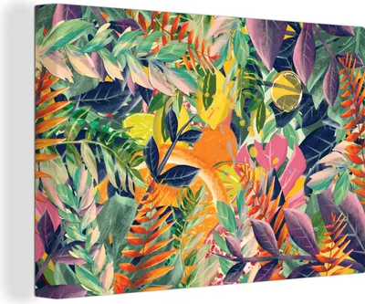 Produktbild von OneMillionCanvasses® - Leinwandbilder - 140x90 cm, Blumen - Dschungel - Tropisch, Wandbilder Kunstdruck Wanddekoration - Foto auf Leinwand - Gemälde auf Holzrahmen