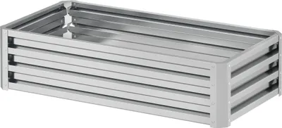 Produktbild von Hochbeet Pflanzkasten, wetterbeständig, offener Boden, verzinkter Stahl, 120 cm x 60 cm x 30,5 cm, Silber