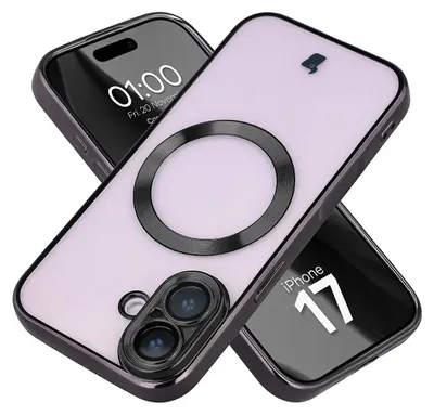 Produktbild von Handyhülle mit Kameraschutz und Magnetring für iPhone 17, Bizon Case GuardO, Transparent-Schwarz