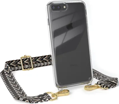 Produktbild von EAZY CASE Handykette - Verstellbarer Trageriemen kompatibel mit Apple iPhone 8 Plus / 7 Plus, Handykordel mit transparenter Silikon-Hülle, Band in Grau