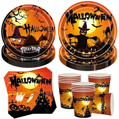 Produktbild von Geschirr Set Halloween 50-teilig Teller, Servietten, Tassen