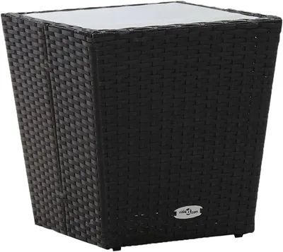 Produktbild von Teetisch aus Polyrattan in Schwarz, 41,5 x 41,5 x 43 cm mit Glasplatte