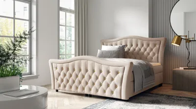 Produktbild von Boxspringbett Schlafzimmerbett TURHAN 120x200cm Stoff Elisa Velvet Beige