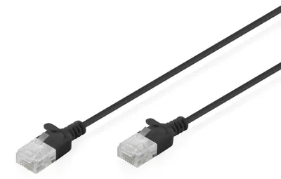 Produktbild von Digitus CAT 6 U-UTP Slim Patchkabel, 1 m, Schwarz, 1 m, Cat6, U/UTP (UTP), RJ-45, RJ-45, Schwarz