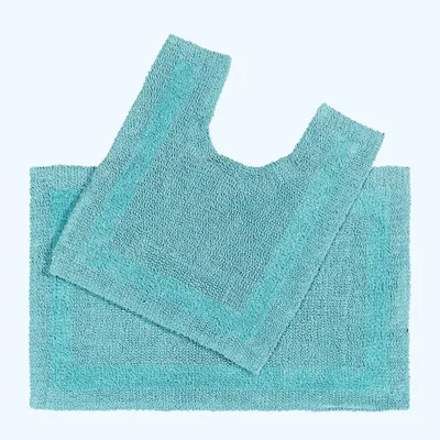 Produktbild von HOMESCAPES 2-tlg. Badgarnitur aqua aus 100% Baumwolle