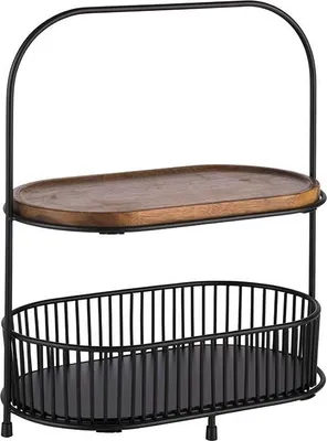 Produktbild von APS 30336 Etagére ALL-ROUNDER, 2-stufig, Gestell aus Metall, inkl. 2 Körbe (Metall) und 2 Bretter (Akazienholz), 31 x 17 cm, Höhe 37,5 cm
