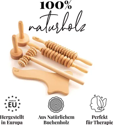 Produktbild von tuuli Maderotherapie Holz Set Massagegerät Swedische Tasse Massageroller Cellulite Lymphdrainage