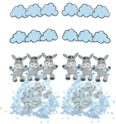 Produktbild von com-four® Baby-Partydeko-Set blau - Konfetti und Hängedeko für Geschlechterparty - süße Raumdeko für Babygeburtstag - Gender-Reveal