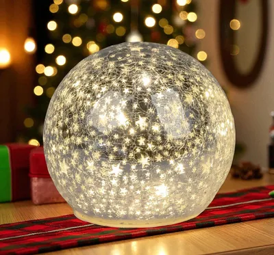 Produktbild von formano LED Deko-Kugel 15 cm Sterne Silber Glaskugel Timer 6h / 18h beleuchtet