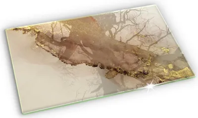 Produktbild von Glasplatte für Grabkerzen Gummifüße Glas Motiv - 52x30 cm - Abstraktion Gold