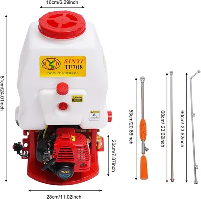 Immagine prodotto di Spruzzatore da giardino - spruzzatore dorsale motorizzato - serbatoio da 20 litri - motore a benzina a 2 tempi da 25,4 cm³ - spruzzatore per erbe infestanti e piante - colore bianco