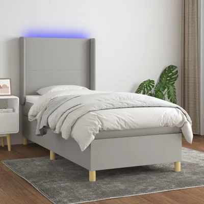 Produktbild von The Living Store Boxspringbett mit Matratze & LED Hellgrau 90x190 cm Stoff