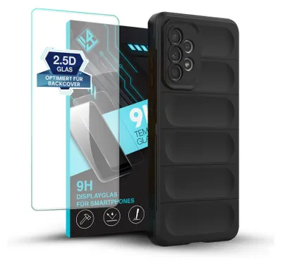 Produktbild von Handy Hülle für Samsung Galaxy A52 / A52 5G / A52s 5G mit 9H Displayglas Displayschutz Plus Grip Case Cover Schutzhülle Softgrip Farbe: Schwarz