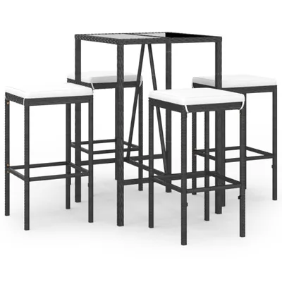 Produktbild von 5-tlg. Gartenbar-Set mit Kissen Schwarz Poly Rattan