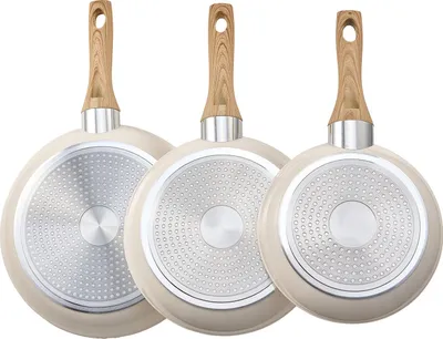 Obrázok produktu pre SucceBuy 3-dielna sada panvíc (200/240/280 mm), odolné hliníkové panvice s nepriľnavým povrchom, univerzálne pre plynové, elektrické a indukčné varné dosky, béžová farba