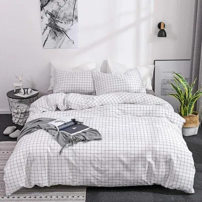 Produktbild von Famanu Bettwäsche Set, 2-teilig, Schwarz-Weiß, Kariert - 135 x 200 cm